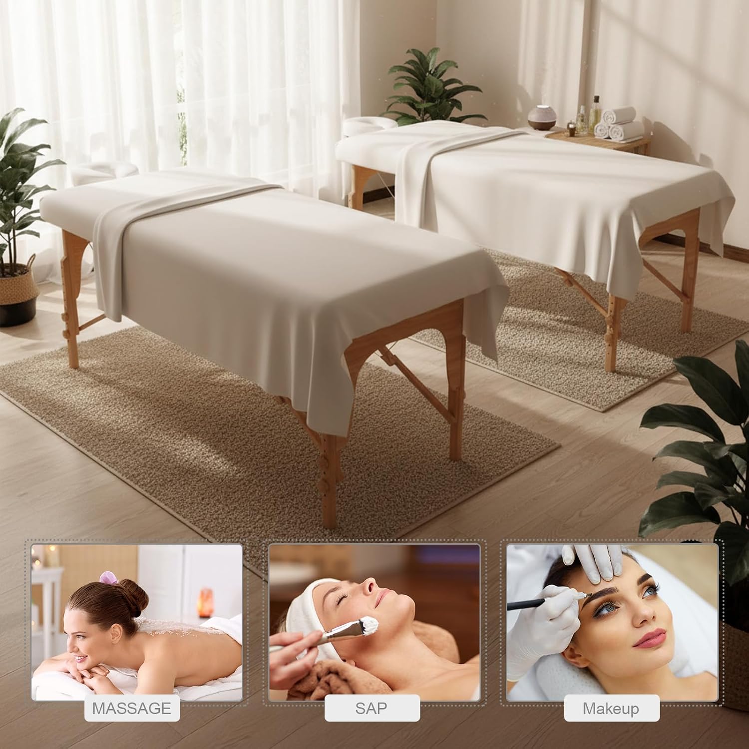 Oudain 6 Set Microfiber Massage Table Sheets Each Set Includes Massage Table Covers, Fitted Sheets, Face Cradle Covers (White)