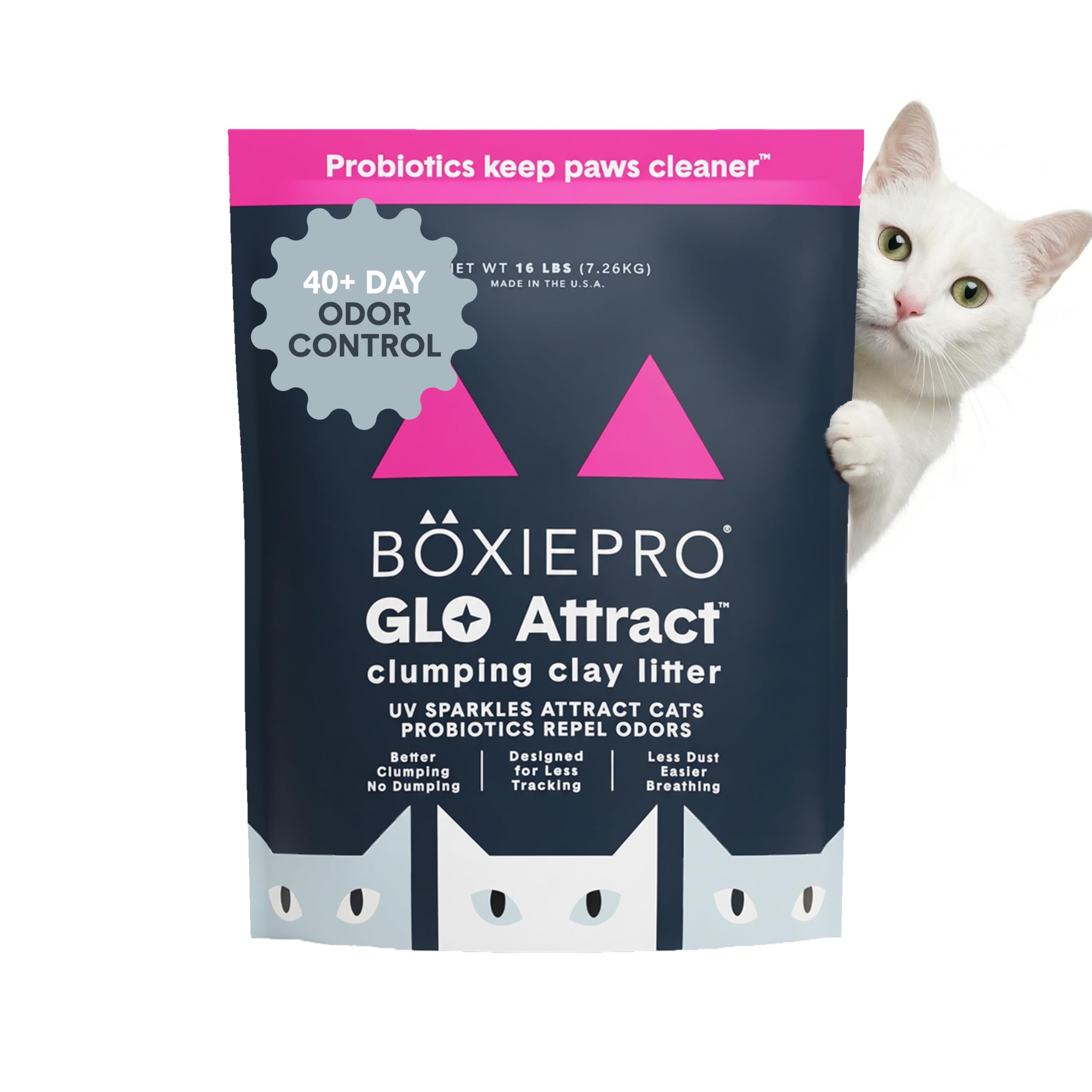 Boxie Glo low dust clumping clay cat litter premium litter packaging