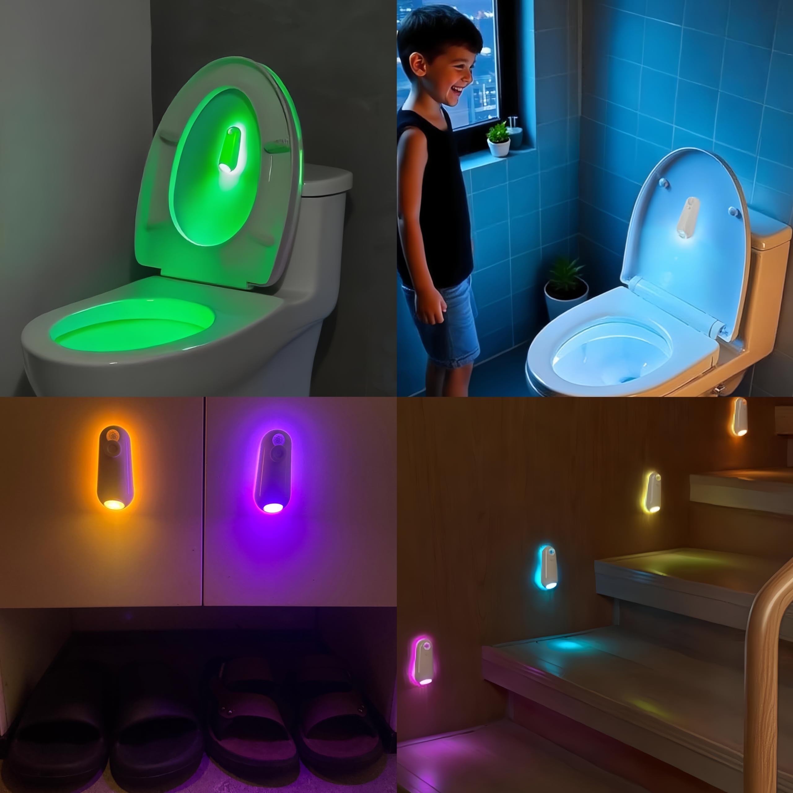 WC-Nachtlicht durch Bewegungsaktivierung, wiederaufladbares RGB-Bewegungsmelder-Licht für den Innenbereich, für Toilettenschüssel innen, Badezimmer, Treppen, Treppen, Flur, Schlafzimmer