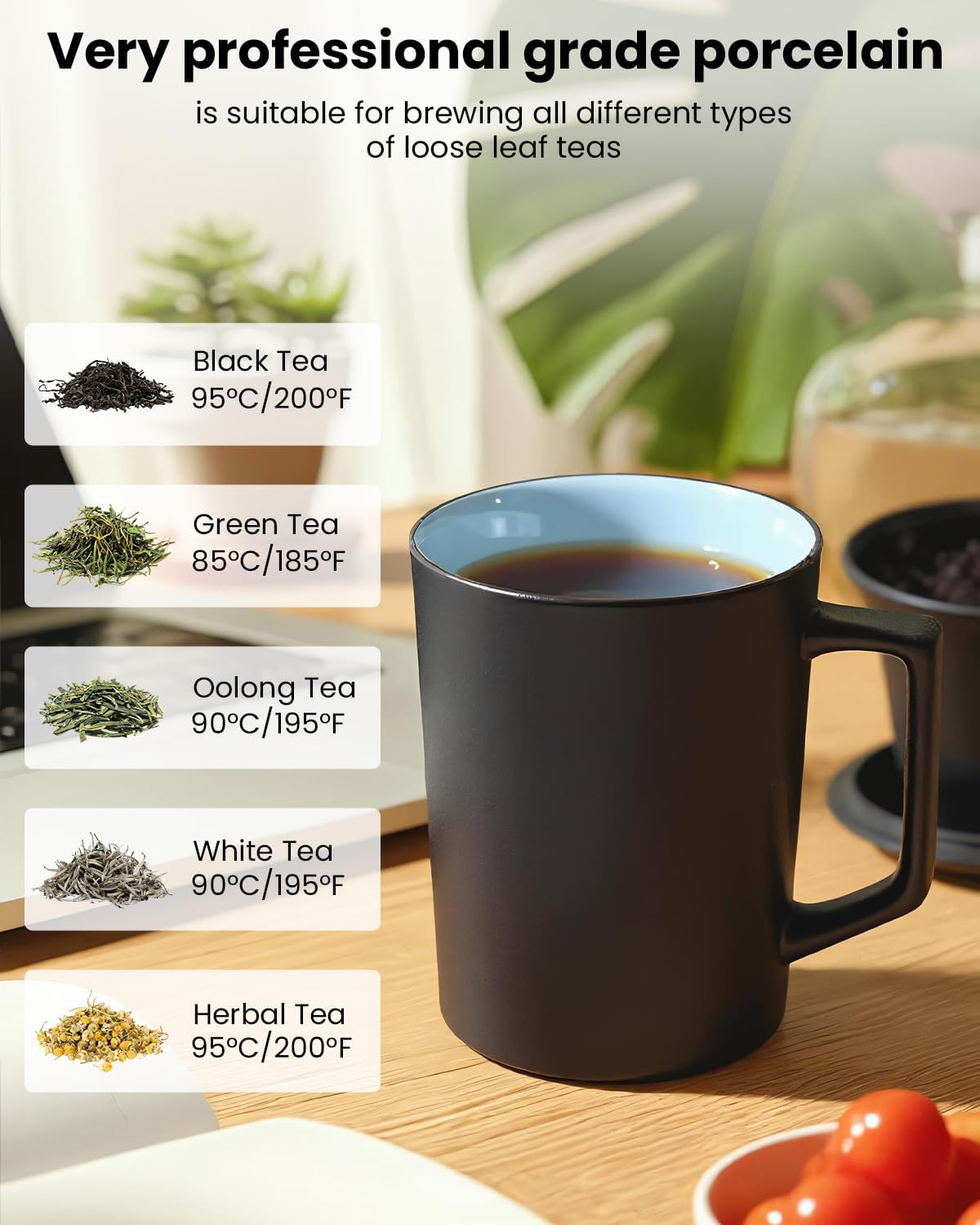 15 OZ Porcelain Tea Infuser Cup with Lid,Ceramic Tea Mug with All-Porcelain Strainer for Loose Leaf Teas,Microwave and Dishwasher Safe Tea Mug,Metal-Free,BPA-Free for Tea-Lover/Valentine's Day (Black) - Image 5