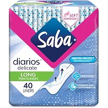 SABA Diarios Long Delicate Pantiliners, Unscented, Breathable & Comfortable for Everyday Freshness, 10-Pack of 40 Pads 400 Count