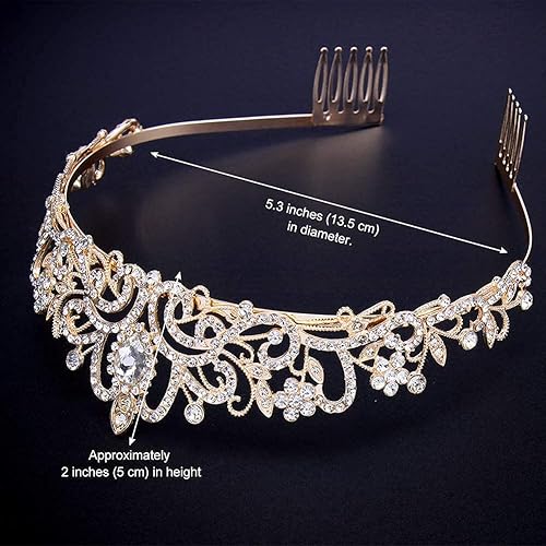 Miniatura 4 de Didder - Corona de tiara de cristal dorado, corona elegante de princesa con peines para mujeres y niñas, novia, boda, graduación, fiesta de