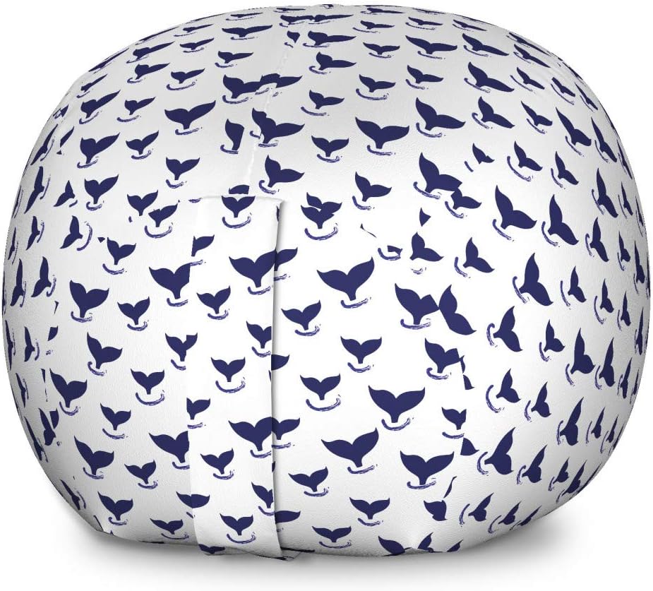 Ambesonne Whales Storage Toy Bag Chair, Repeating Monochrome Pattern of Fish Tails Underwater Grunge Drawn Brushstrokes, Stuffed Animal Organizer Washable Bag, Large Size, White Indigo