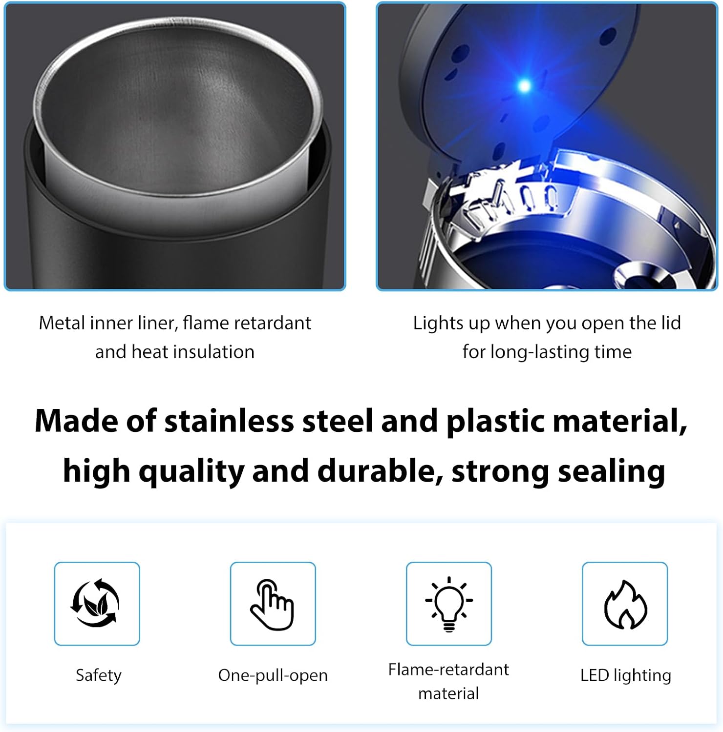 Car Ashtray with Lid, Smokeless Stainless Steel Vehicle Ash Tray with LED Light, Easy Clean Up Detachable Cylinder Ashtray Portable Trash Can for Road Trip, Car Accessories (Purple)