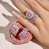 925 Sterling Silver Shiny Full Diamond Gemstone Ring 2Pcs 18K Gold Pink Cubic Zirconia Promise Rings CZ Bride Diamond Multi Row Ring Eternity Engagement Wedding Party Band Ring Sets A.18 (US...