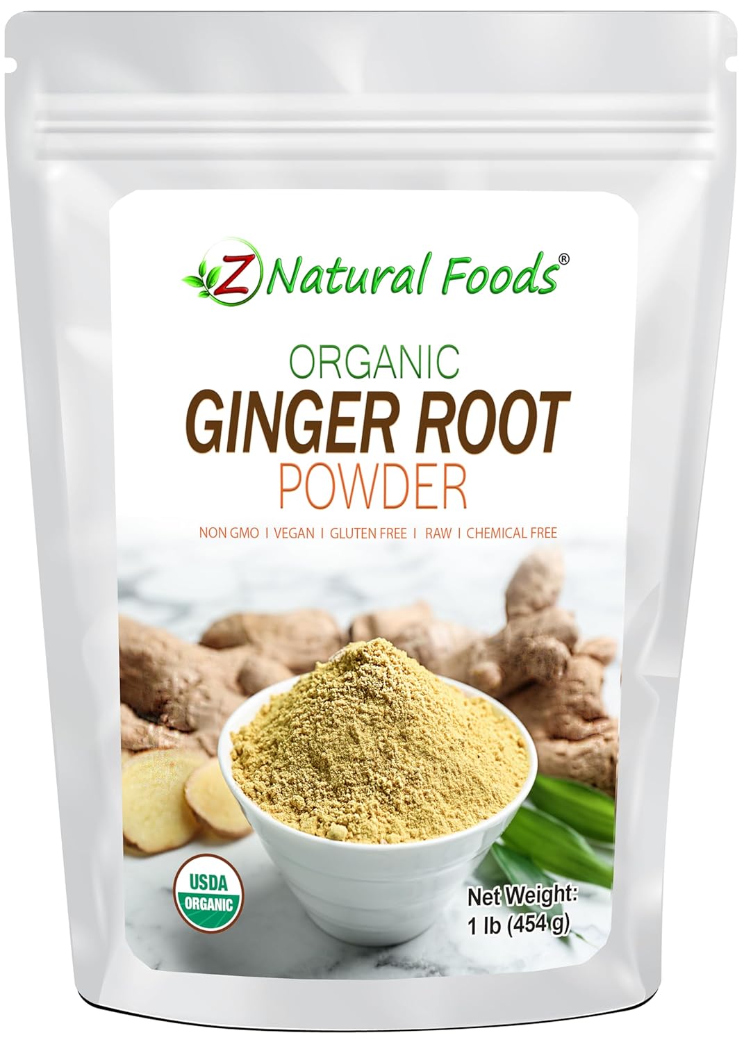 Z Natural Foods Organic Ginger Root Powder - Great for Tea, Juice, Smoothie, Cooking or Baking Recipes - Ground Superfood Spice Supplement - Raw, Non GMO, Gluten Free, Vegan, Kosher - 1 lb