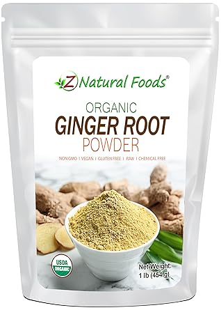 Z Natural Foods Organic Ginger Root Powder - Great for Tea, Juice, Smoothie, Cooking or Baking Recipes - Ground Superfood Spice Supplement - Raw, Non GMO, Gluten Free, Vegan, Kosher - 1 lb