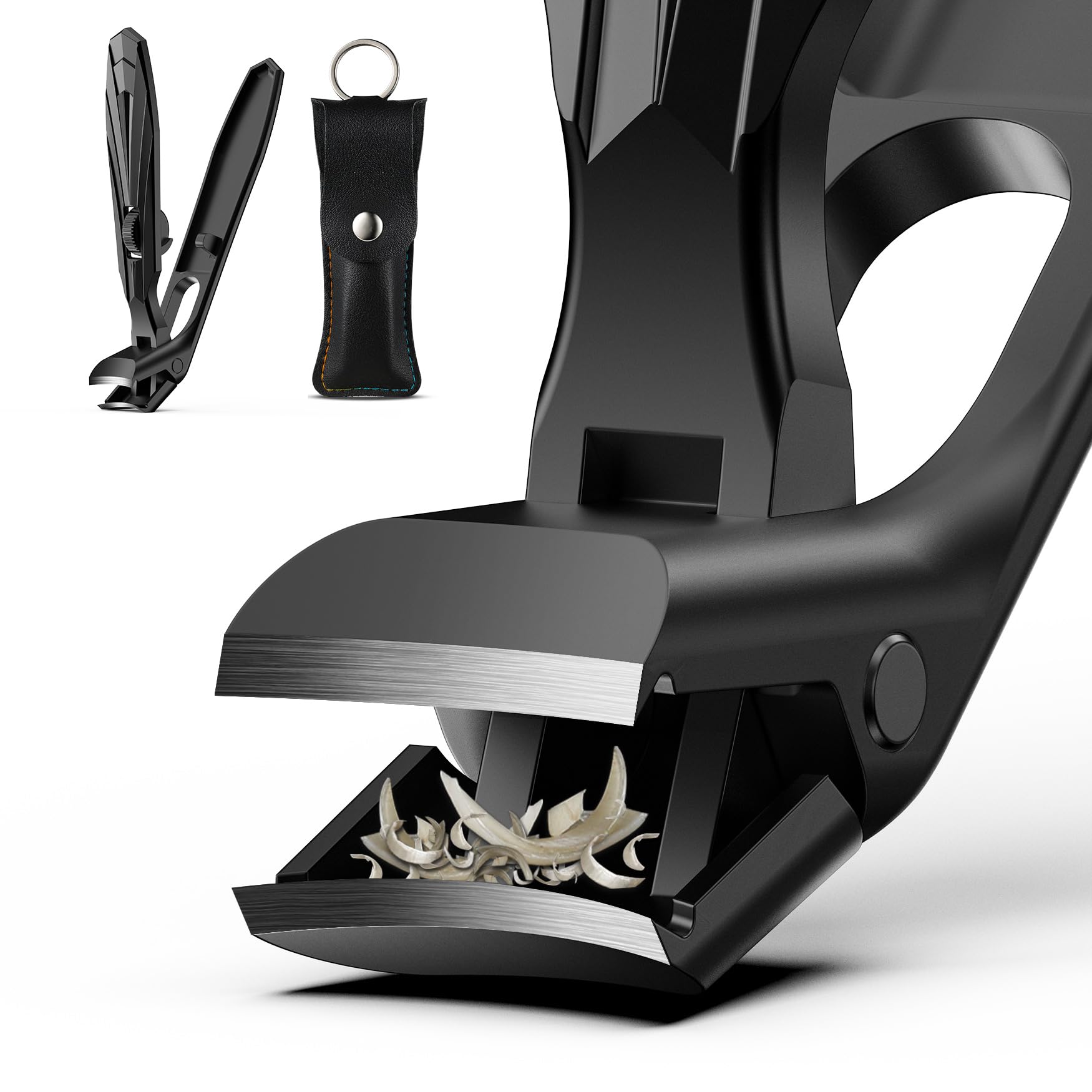 FVION Ergonomic Angled Toenail Clippers for Thick Nails – Long Handle Nail Cutter with Lock & Catcher, Stainless Steel Clippers for Seniors, Men &