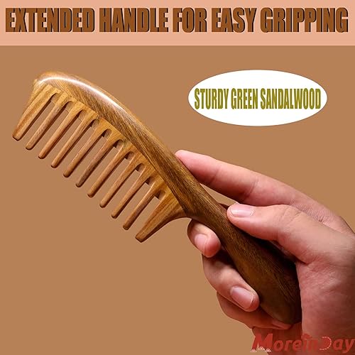 Miniatura 5 de Moreinday Peine de dientes anchos para cabello rizado, peine desenredante, peine de madera para mujer, peine de sándalo verde para hombres