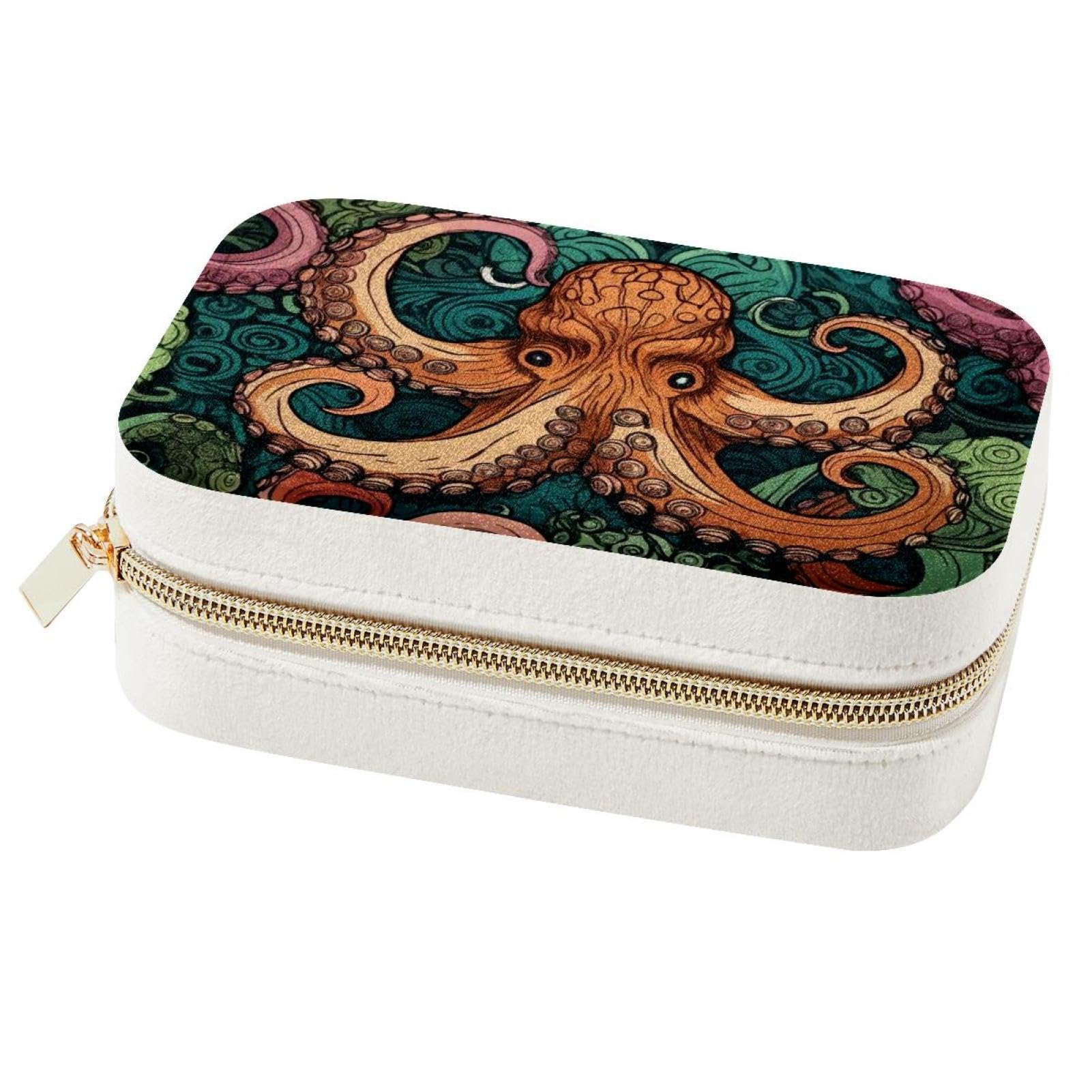 Boîte à bijoux de voyage portable pieuvre rangement bagues et boucles