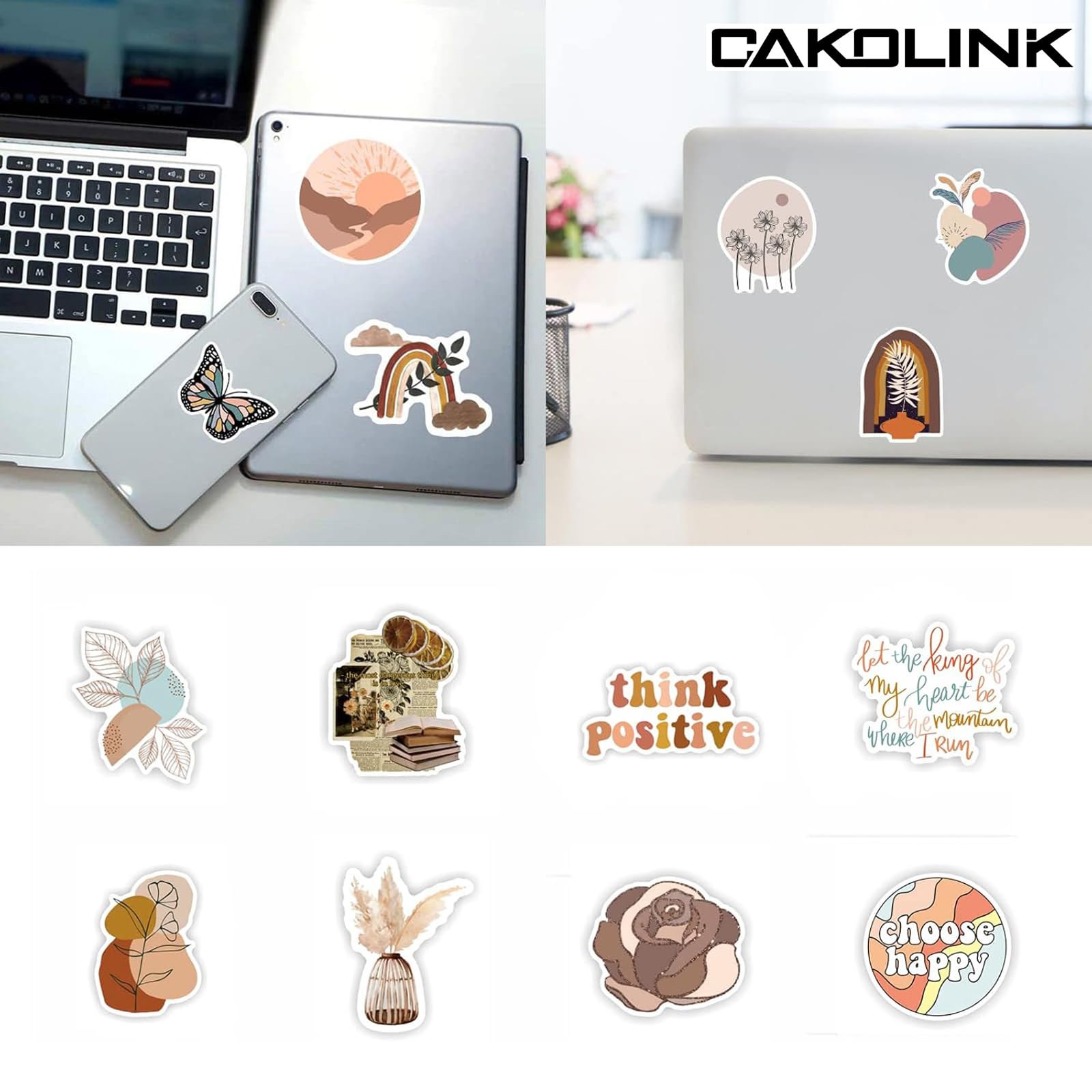 CAKOLINK Adesivi Estetici Vintage 50 Pz, Vinile Impermeabile Adesivi Per Bottiglie Di Acqua Portatile Telefono Computer Chitarra (1)