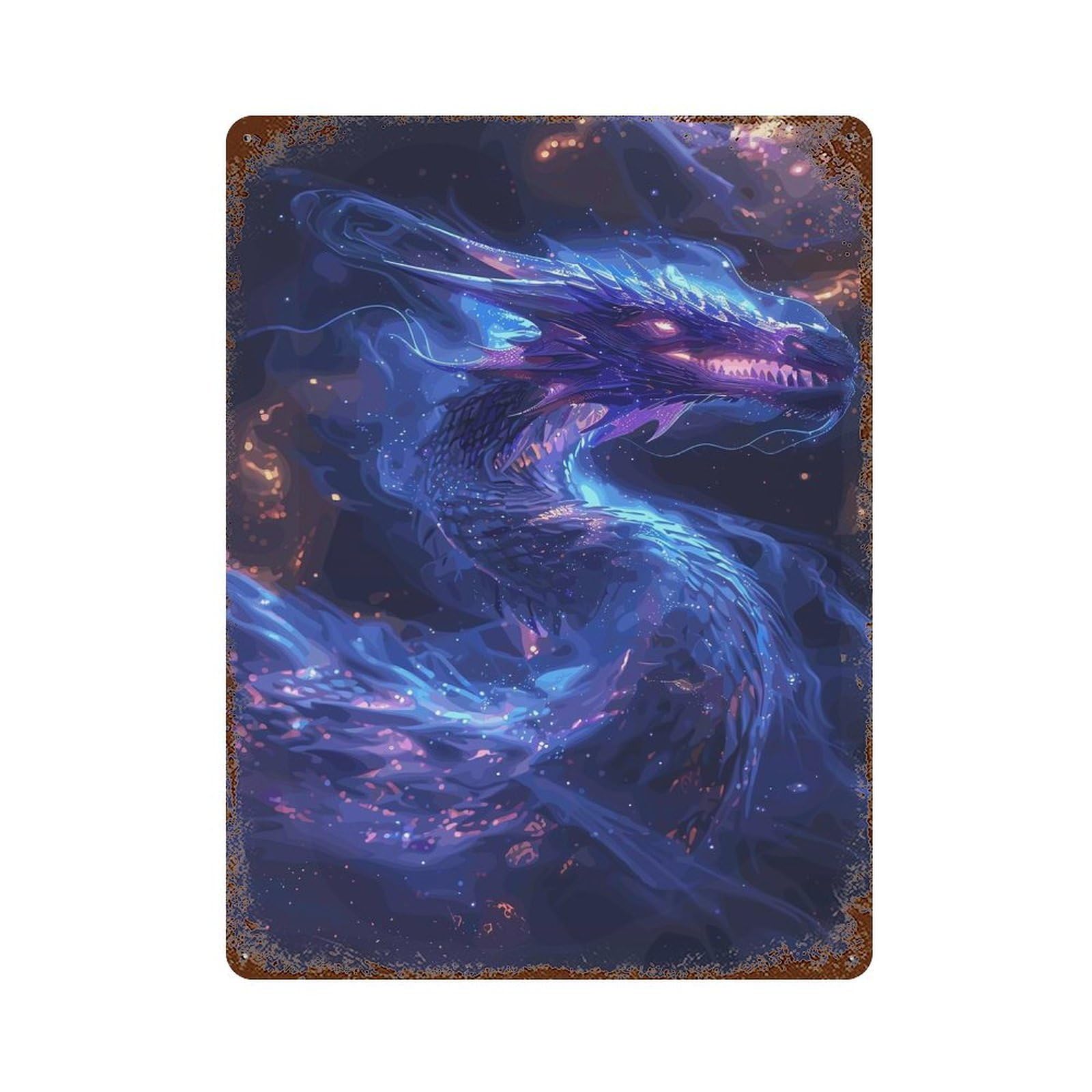 Garage Style Blue Fantasy Dragon Vintage Rust Metal Sign 15.7"x11.8", Vintage Wall Decor for Bar And Workshop