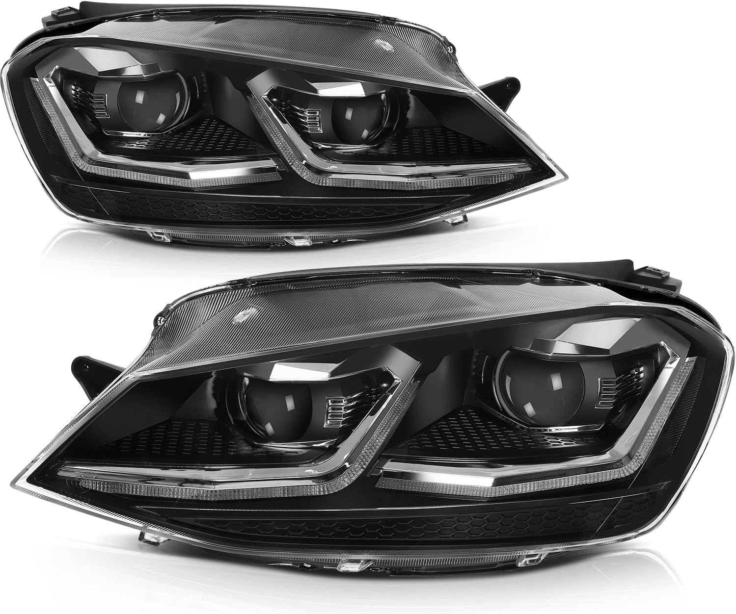 Headlight Assembly Fit For Volkswagen For Golf 2012-2018 For Golf Alltrack 2017-2018 Black Housing Clear Lens(White) Driver and Passenger Side 5G0941753B 5G0941754B