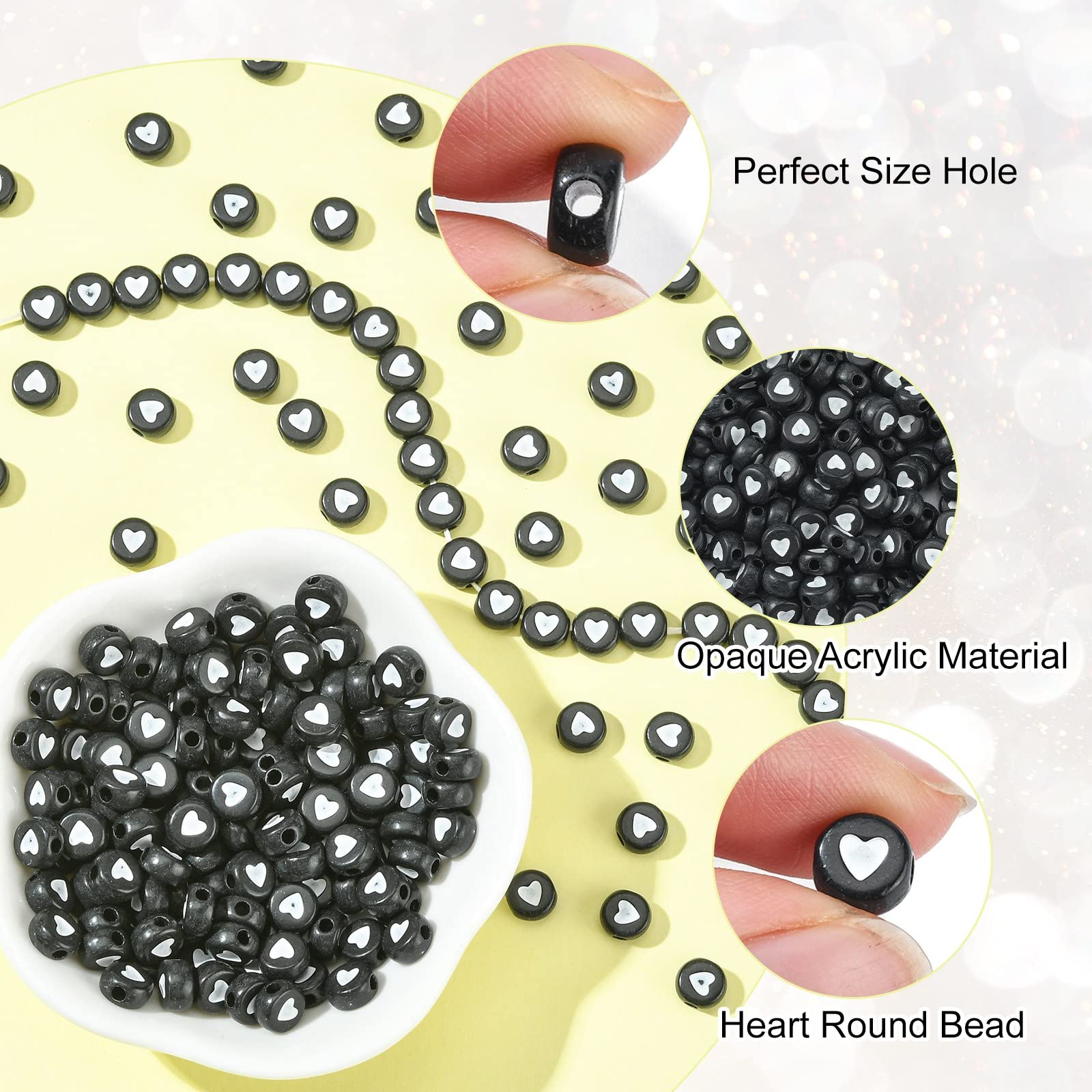DanLingJewelry 200pcs Black Acrylic Heart Beads - Flat Round, Mini Disc, Coin, Pony for DIY Jewelry Making - Image 3