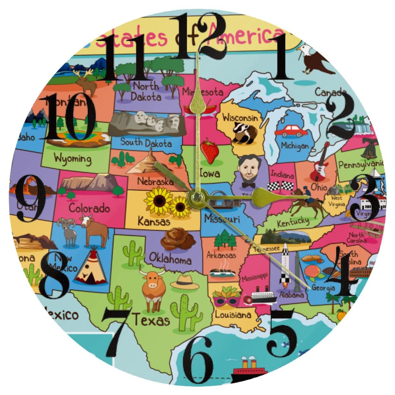 Horloge murale ronde décorative pour cuisine et bureau style USA