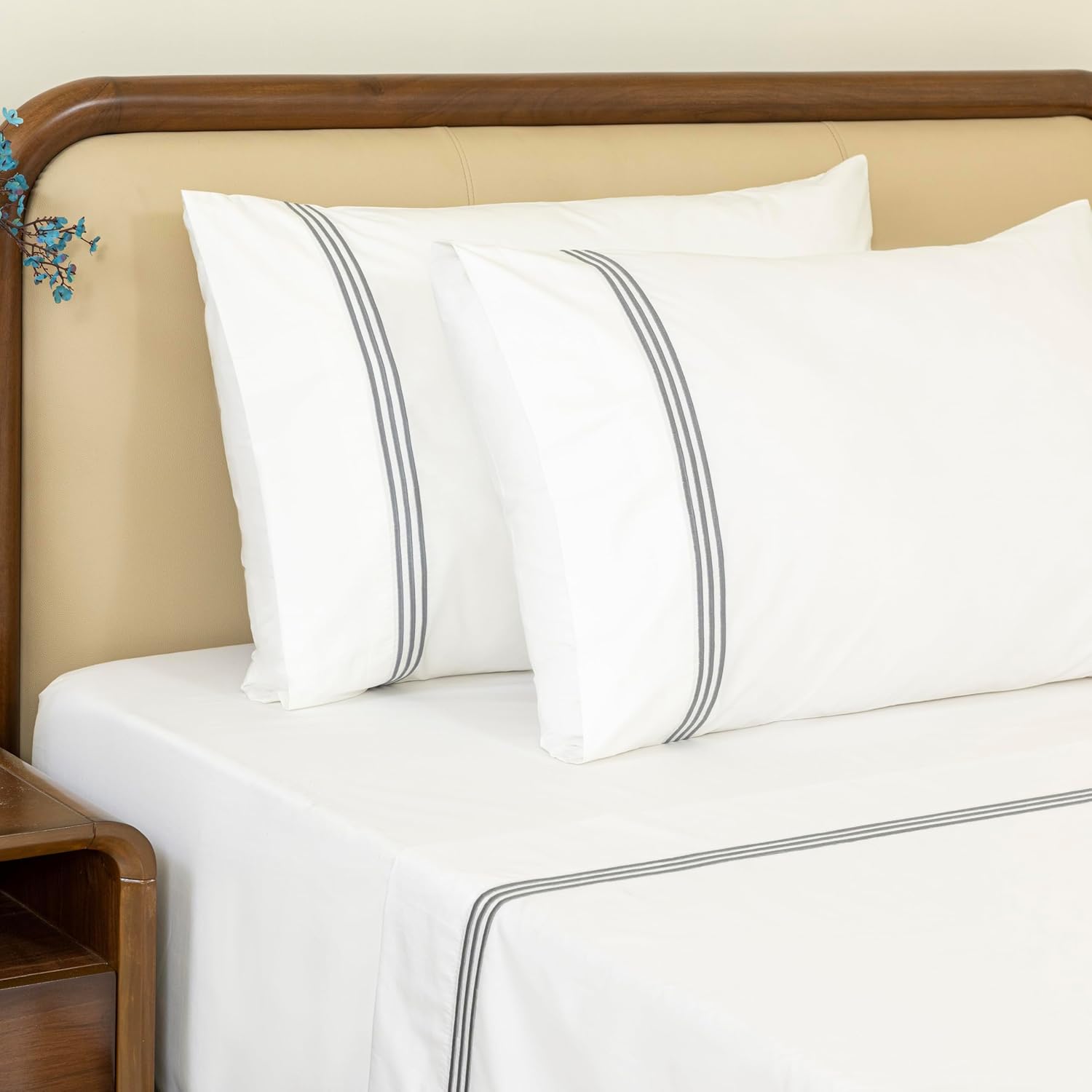 Dreamology Cotton Percale Sheets, Queen Size, 100% Cotton Percale Sheets Set, Cool, Soft, Breathable & Crisp Bedsheet & Pillowcase Sheet Sets,Queen Sheet Set with Deep Pocket Up to 16 Inches (Gray)