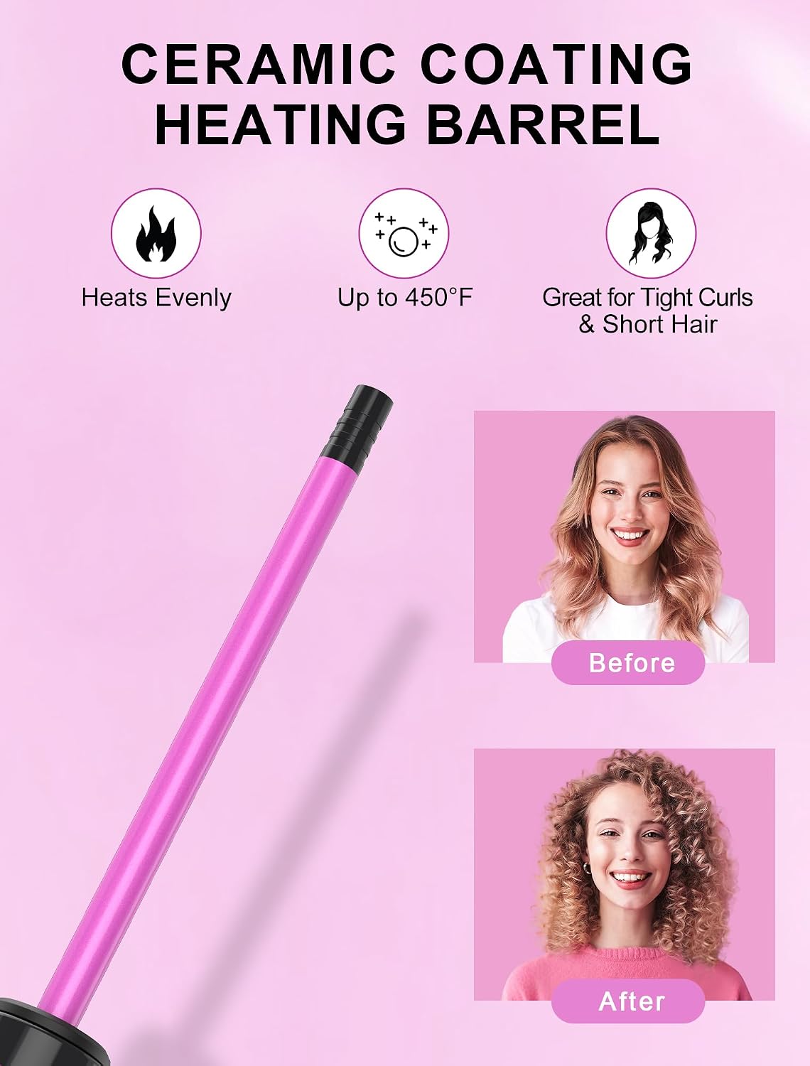 3/8 Inch Ceramic Small Curling Wand for Short Hair, 9mm Small Curling Iron