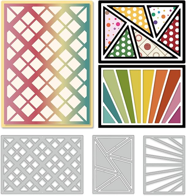 GLOBLELAND 3Pcs Grid Background Cutting Dies Metal Checkered Frame Embossing Stencils Die Cuts for Paper Card Making Decoration DIY Scrapbooking Album Craft Decor