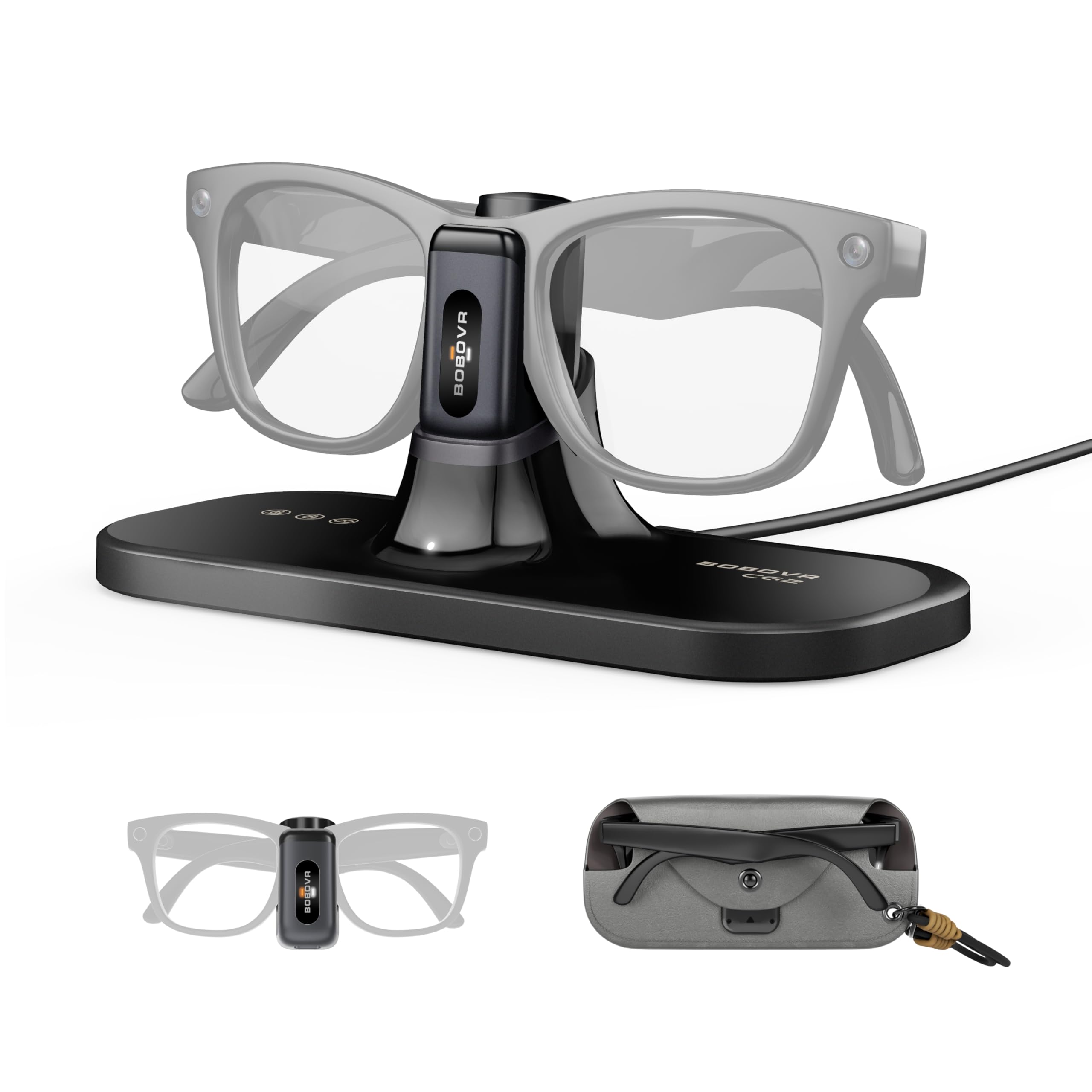 BOBOVR CG2 Ladestation Zubehör Kompatibel mit Ray-Ban Meta (Wayfarer/Headliner/Skyler) & Oakley HSTN,3-in-1 Magnetische Ladestation mit Tragbarem Akkuclip und Reiseetui