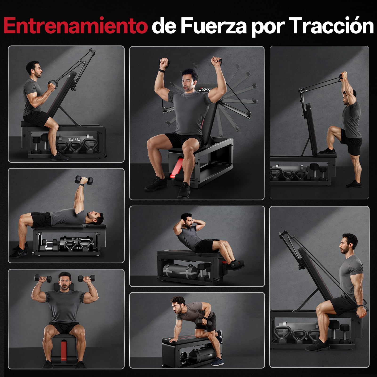 JOROTO MD85 Banco Musculación Ajustable con Almacenamiento Integrado, Capacidad 990LBS/450KG Banco de Pesas Multifuncional, Brazo de Tracción 9 Posiciones y Respaldo 7 Posiciones Banco Gimnasio Casa