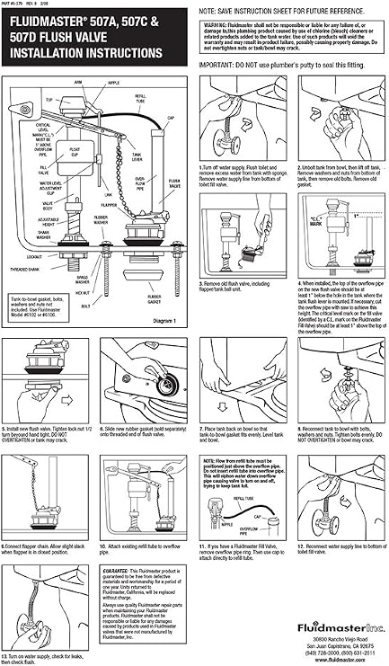 Fluidmaster 507A 2-Inch Universal Toilet Flush Valve And Flapper Replacement