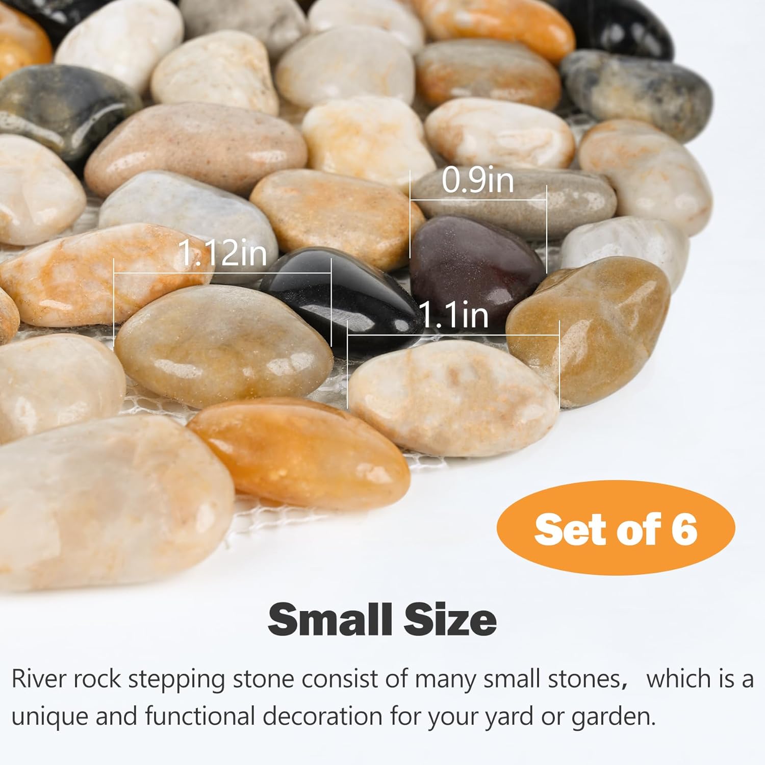 River Rock Stepping Stones Outdoor for Garden Walkway, 10 inch 6 Pcs Hexagon Shape Paver Step Stones Polished Pebble River Stone Mat for Yard Lawn Patio Pathway Walk Way - Multi-Color