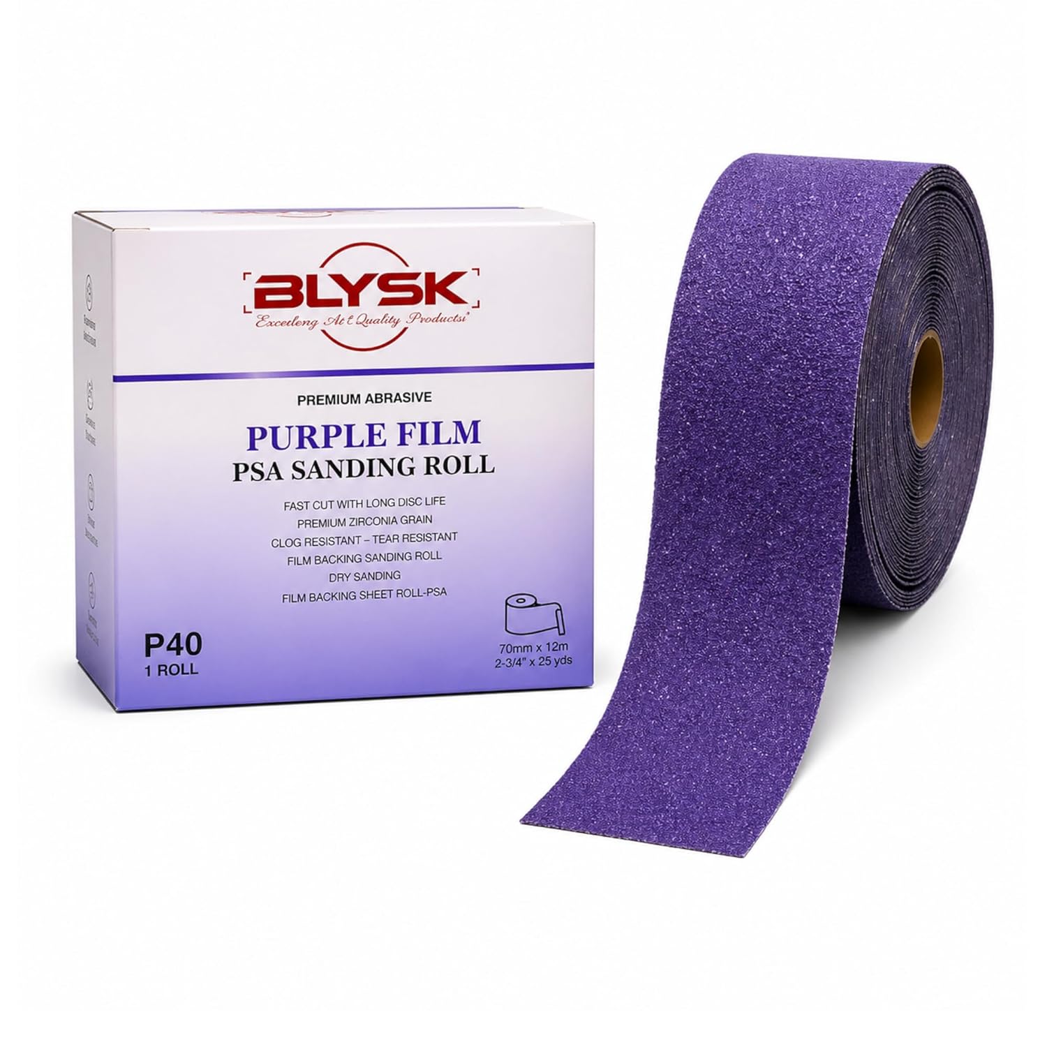 Purple Film PSA Sanding Roll 2-3/4" x 25 Yds, Premium Long-Lasting Abrasive for Wood, Paint, Metal, Clog Resistant, Fast Cut (40 Grit)