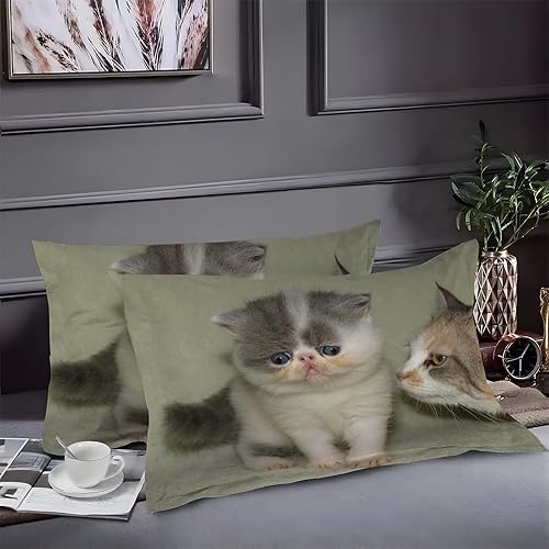 Miniatura 2 de Juego de funda de edredón con estampado de gatos y animales tamaño King, funda de edredón de microfibra suave y 2 fundas de almohada de 20 x 36