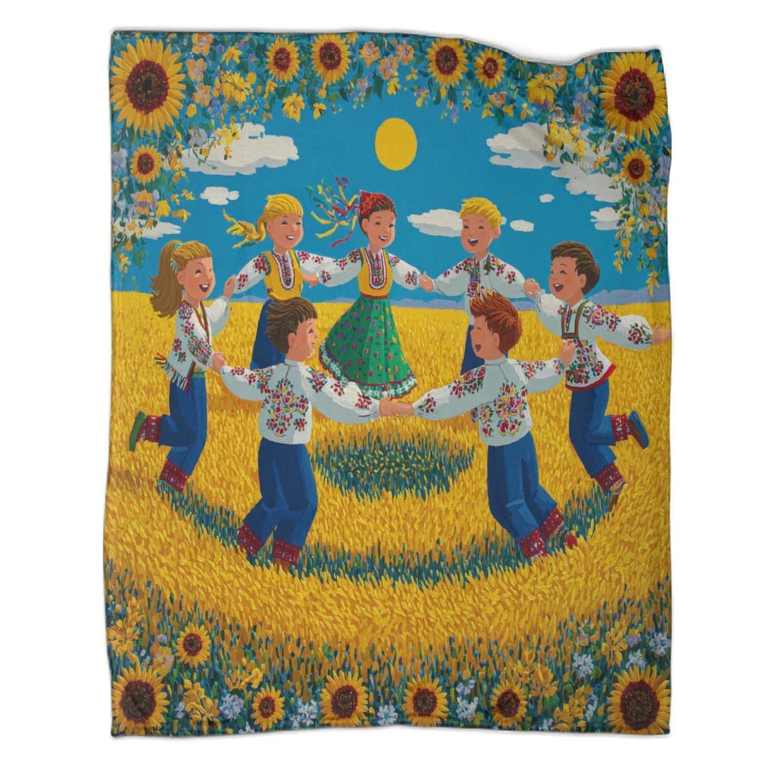 kaiyun Children Are Dancing A Waltz in The Wheat Field And Sunflowers Throws And Patchwork Quilts,80x90inch(200x230cm),Soft Blanket with Pattern
