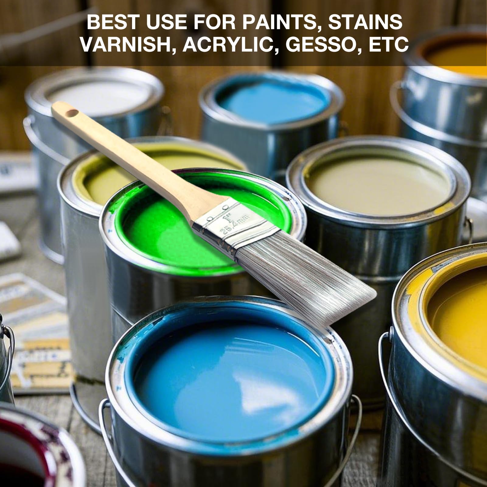 Paquete de 12 pinceles de pintura, pinceles de banda angular de 1 pulgada, cepillo de mango de madera, pincel de manchas, pinceles de pintura de pared, pinceles de pintura de muebles para