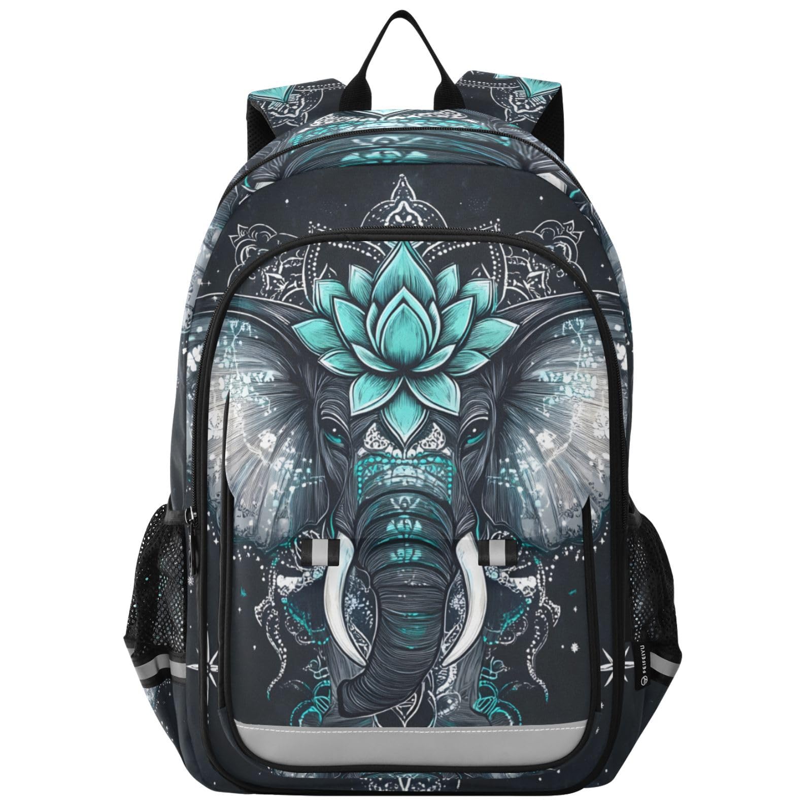 Mnsruu Sac à dos pour ordinateur portable 15,6 pouces Mandala éléphant cartable pour adolescentes, sac à dos de voyage léger pour le travail universitaire, 45 x 33 x 17 cm