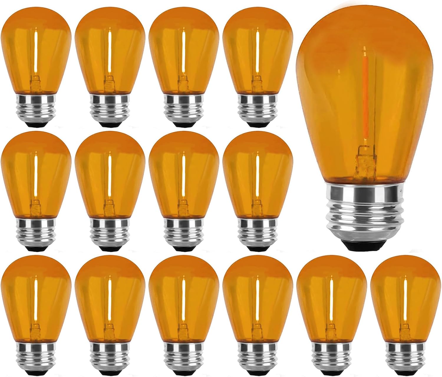 15 Pack Orange LED Bulb S14 LED Relacement Bulbs 1W Shatterproof S14 Outdoor Indoor String Replacement Light Bulb Waterproof Plastic E26 Base for Wedding Garden Party Yard(Orange)
