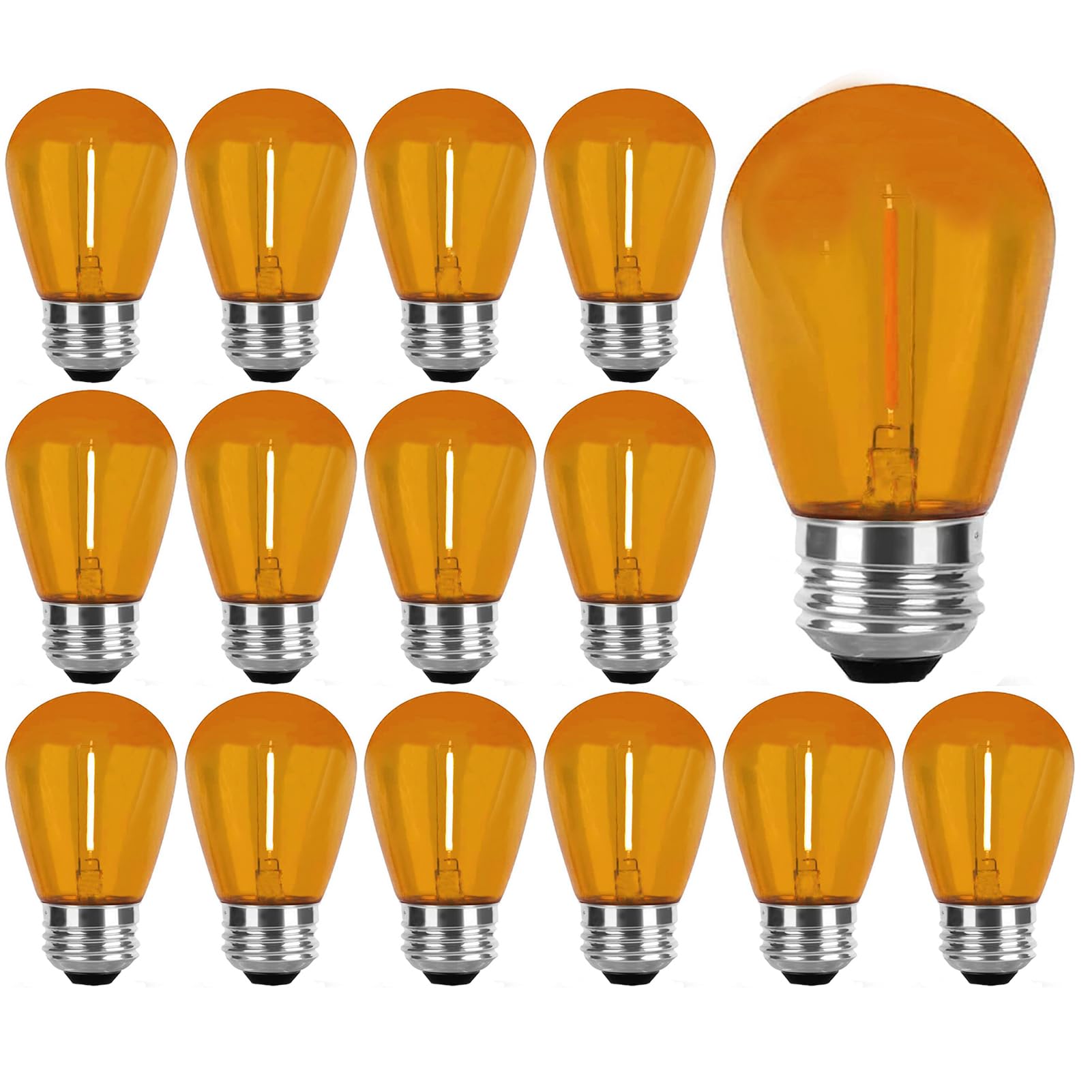 LRSUEYSKIN 15 Pack Orange LED Bulb S14 LED Relacement Bulbs 1W Shatterproof S14 Outdoor Indoor String Replacement Light Bulb Waterproof Plastic E26