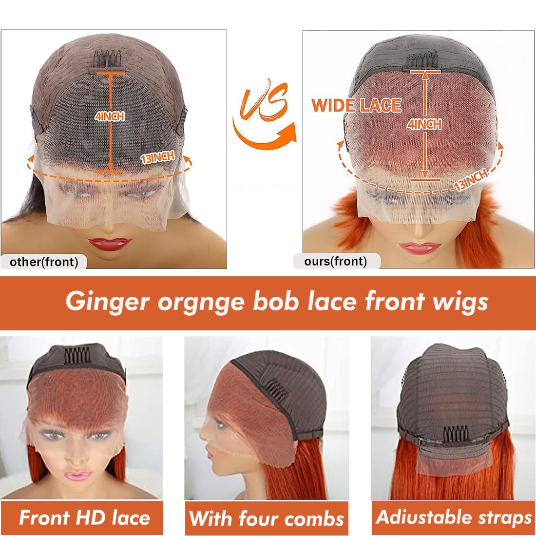 Amazon.com : RQY 13x4 Ginger Bob Wigs Human Hair, #350 13x4  display picture 1