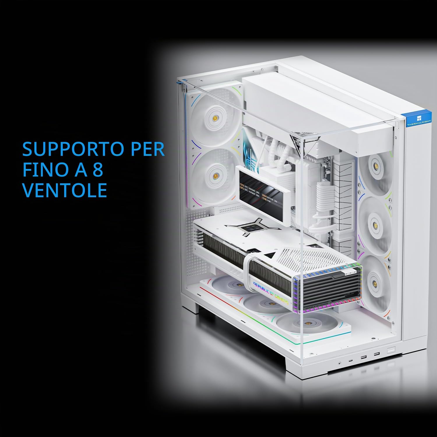 Thermalright A70 Bianco PC-Case-Panorama a 270°-Vetro Temperato ATX-Midi Tower Chassis, supporta scheda madre ATX/GPU 420mm, gestione cavi nascosta-Bianco