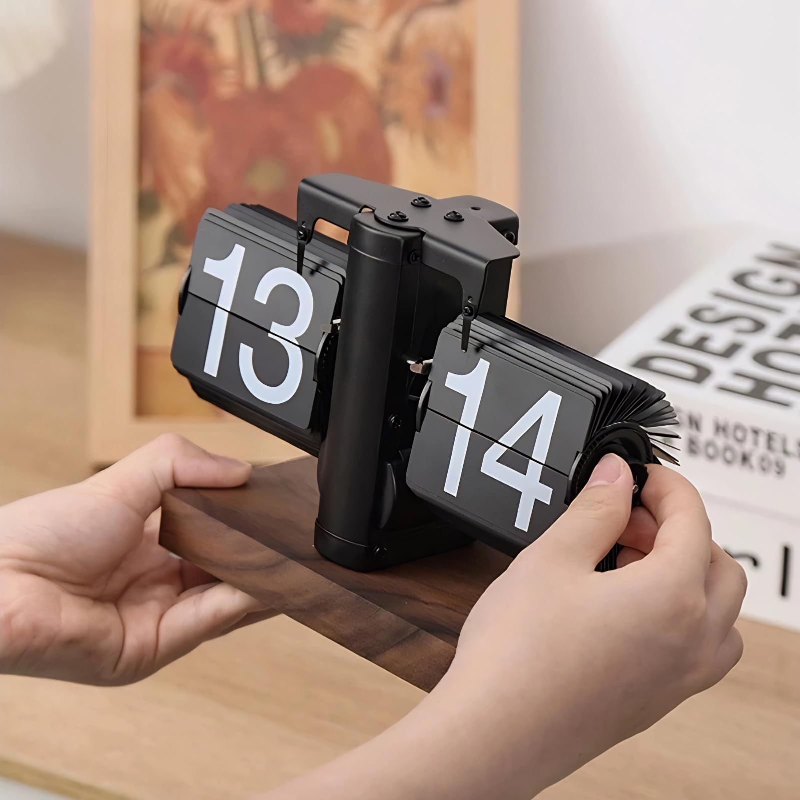 Greensen Flip Uhr Retro Digitale Wanduhr Batterie betrieben Tischuhr Große Zahlen Sichere Basis Kreative Flip Clock Desk Clock für Zuhause Büro Schule Hotel Café (Black)