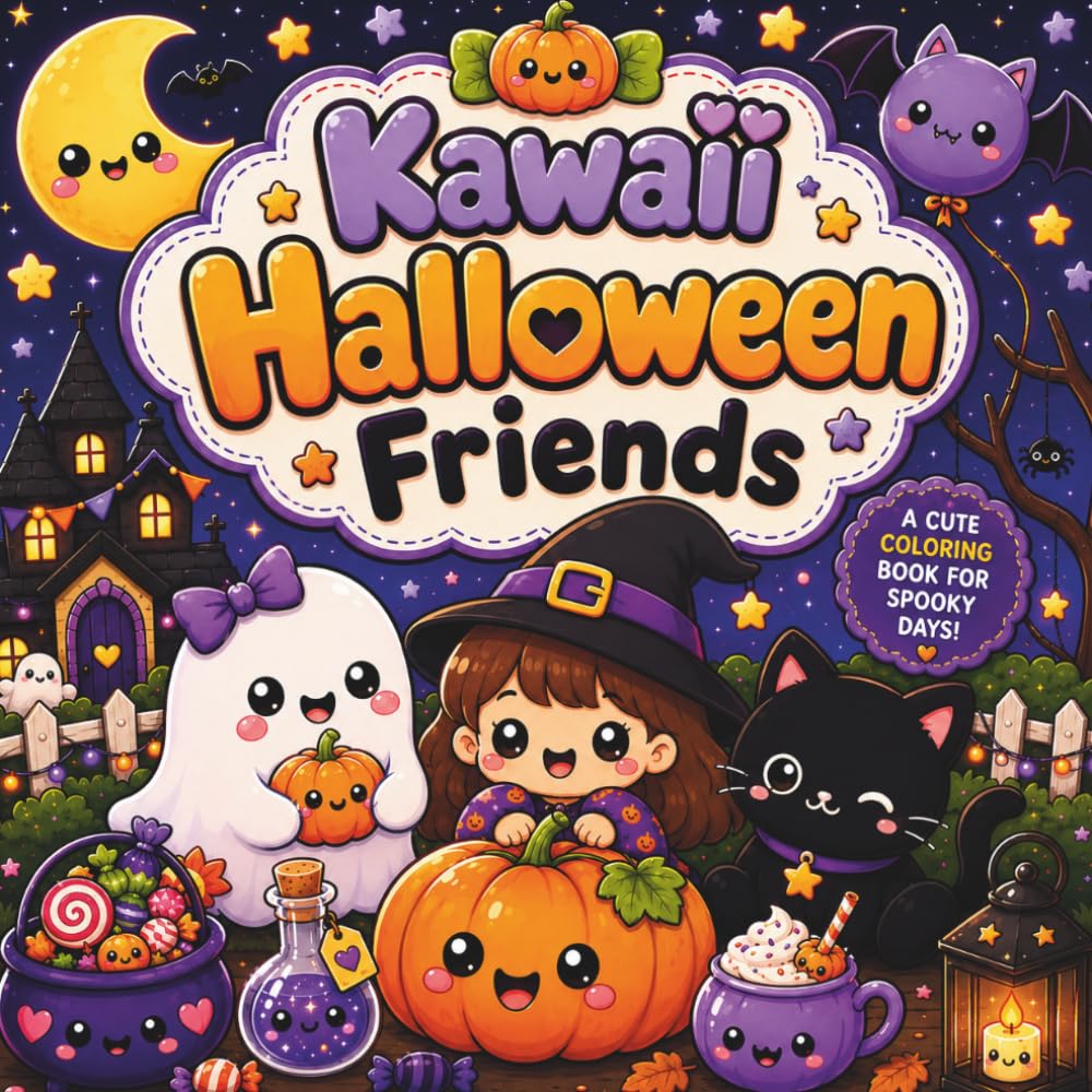 Kawaii Halloween Friends. A Cute, Cozy & Spooky Coloring Adventure!: Step into a magical world filled with adorable ghosts, tiny witches, fluffy ... sweet treats, and cozy Halloween fun!