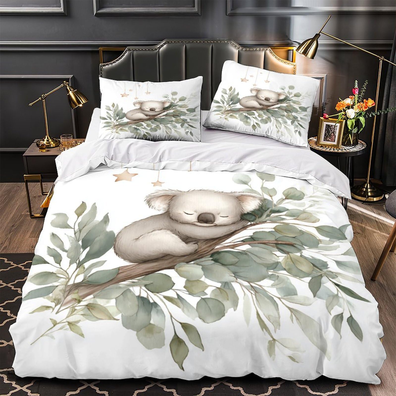 Parure de lit koala 3 pièces avec housse de couette king 220x240 cm et taies d'oreiller