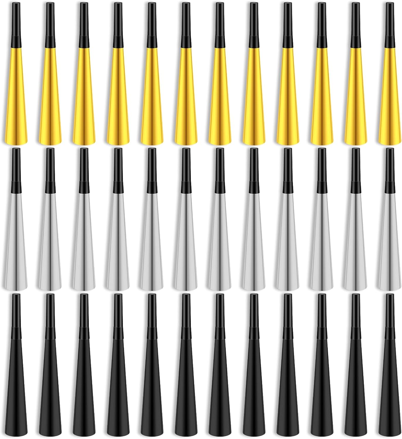 Syhood 36 Pcs 2026 New Years Party Horns Gold Black Silver Noise Makers Glitter Metallic Blowers New Year's Eve Party Favors Supply