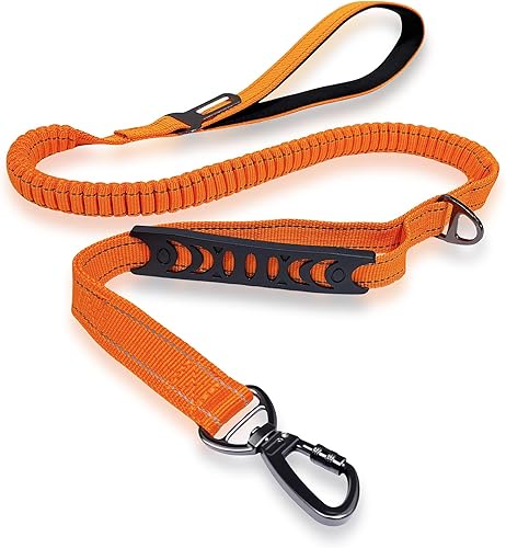 Miniatura 6 de Correa elástica táctica sin tirones para perros medianos y grandes con doble asa (4-6 pies), absorbe los golpes, mango de tráfico y entrenamiento,