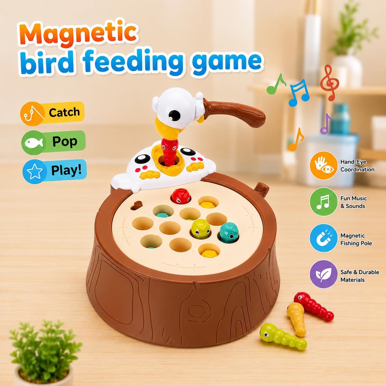 Magnetic Bird Toy, Birthday Gift for 2 Year Old Girl Boy, Montessori Game | BPA free plastic, Montessori fine motor practice, birthday gift for girls and boys, screen free sensory educational play