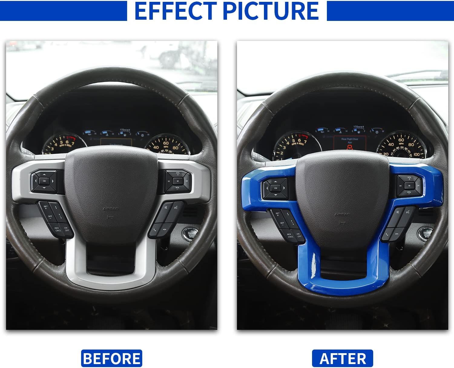 Voodonala Blue Steering Wheel Decoration Cover Frame Trim for 2015 2016 2017 2018 2019 2020 Ford F150 F250 F350 Super Duty