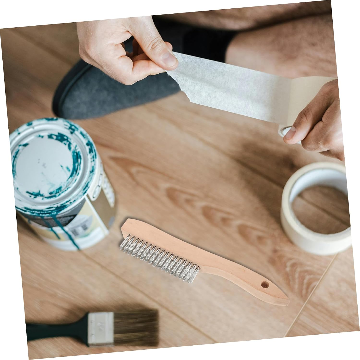 Wood Handle Steel Wire Brush Rust Removal Tool Wire Bristle Scratch Brush for Paint and Rust Cleaning Industrial Use