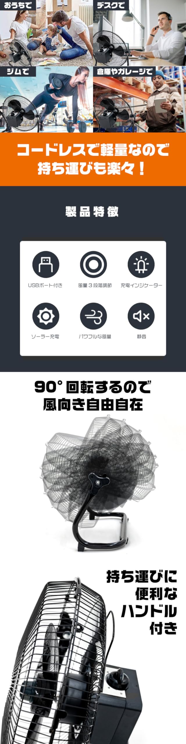 Amazon | FUNKS ソーラー 扇風機 業務用扇風機 屋外 ソーラーファン