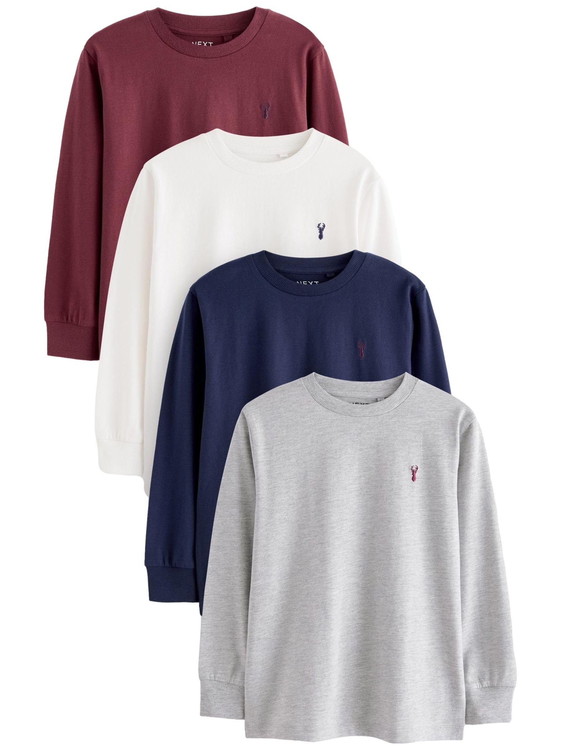NEXT Ragazzo Confezione da 4 Magliette comode a Maniche Lunghe Berry Red/​Grey/​White/​Blue 4 Anni