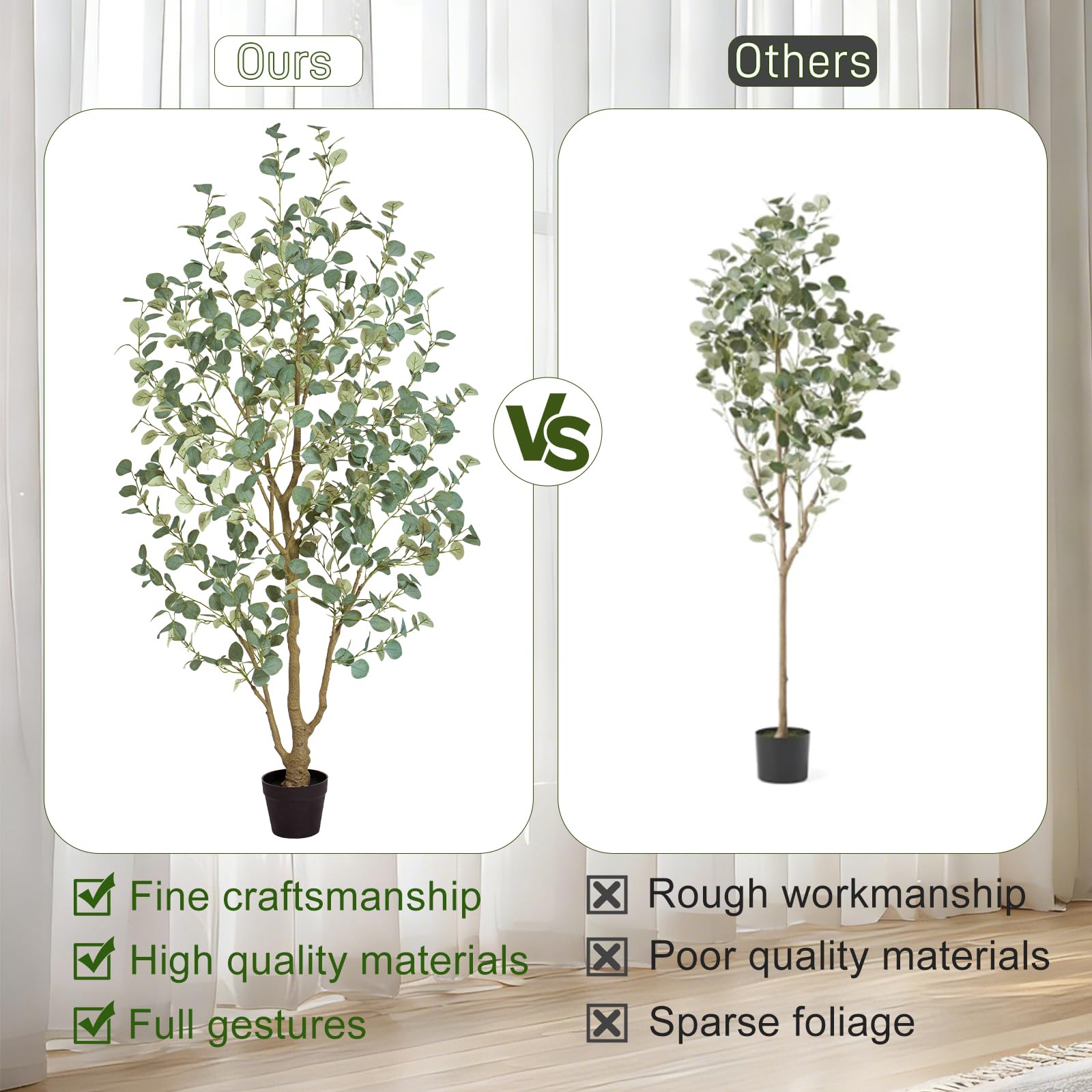 Eukalyptus Baum künstlich 180cm, künstliche Pflanzen groß mit 636 Seidenblättern, Große Kunstpflanzen Wie echt-Kunstpflanzen Indoor für Wohnzimmer, Büro oder Schlafzimmer