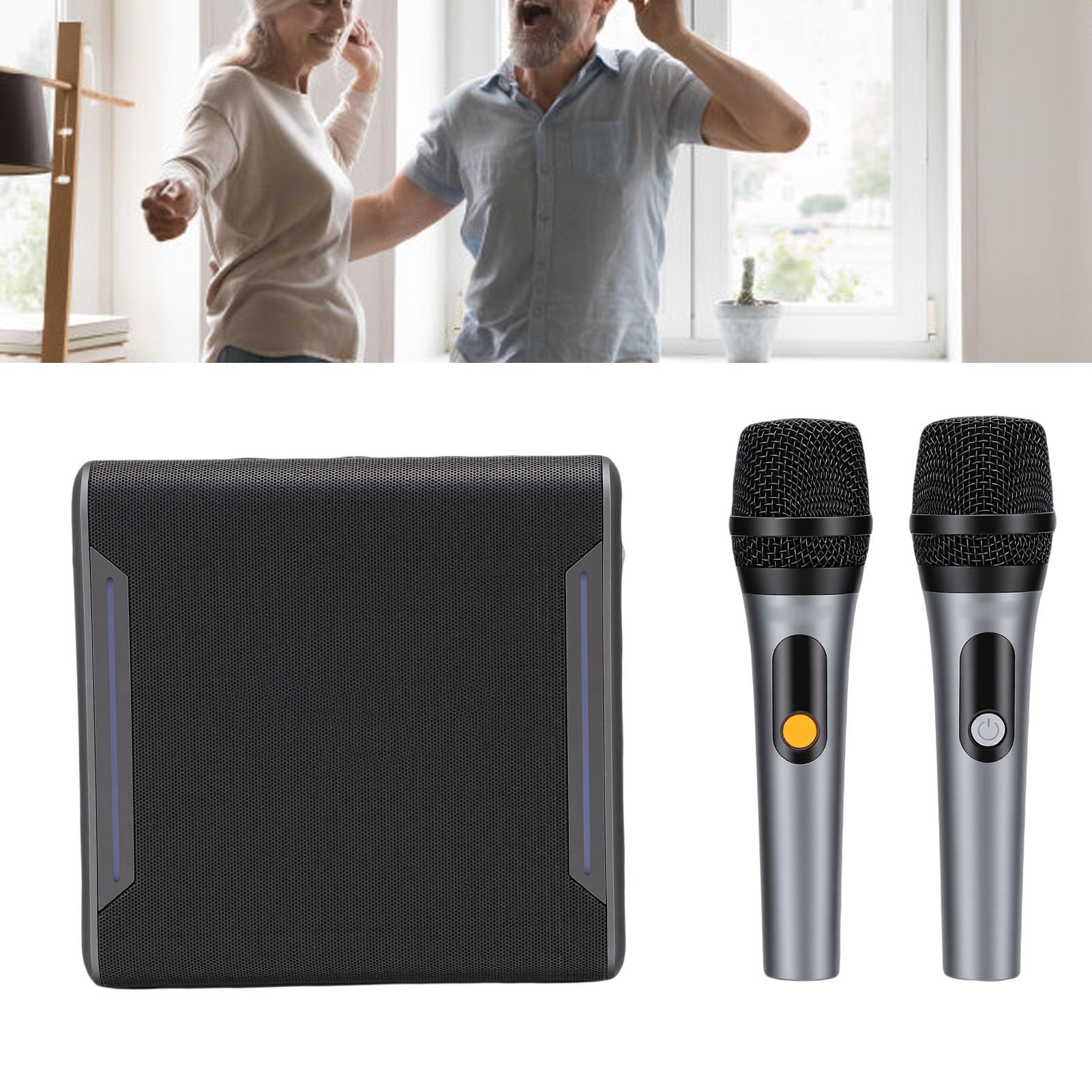 VBESTLIFE Karaoke Microfoni Wireless Altoparlante Bluetooth Portatile 60W con Luci LED, Stereo Resistente all'Acqua IPX6 per Feste di Adulti e Bambini, Batteria Doppia Maniglia da 4000mAh