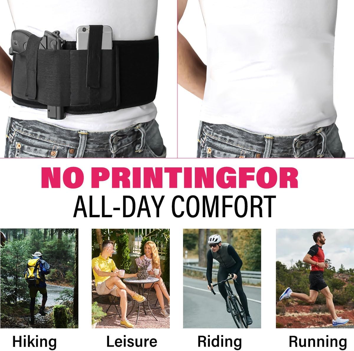 Belly Band Holster for Concealed Carry, Elastic Waistband Gun Holster for Men, Right and Left Hand Draw, Gun Accessories Fits Shield Ruger Glock 19 17 42 43 43x P238 and Similar Guns - Image 5