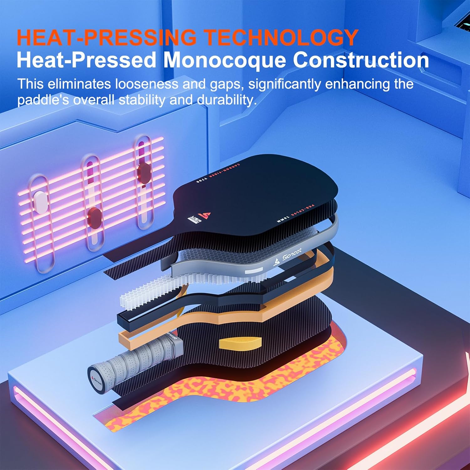 Thermoformed Carbon Fiber Pickleball Paddle - Textured Grip, Larger Sweet Spots for Max Spin, Control & Power - 16mm Polypropylene Honeycomb Core for All Skill Levels, 8.0 oz - Image 2