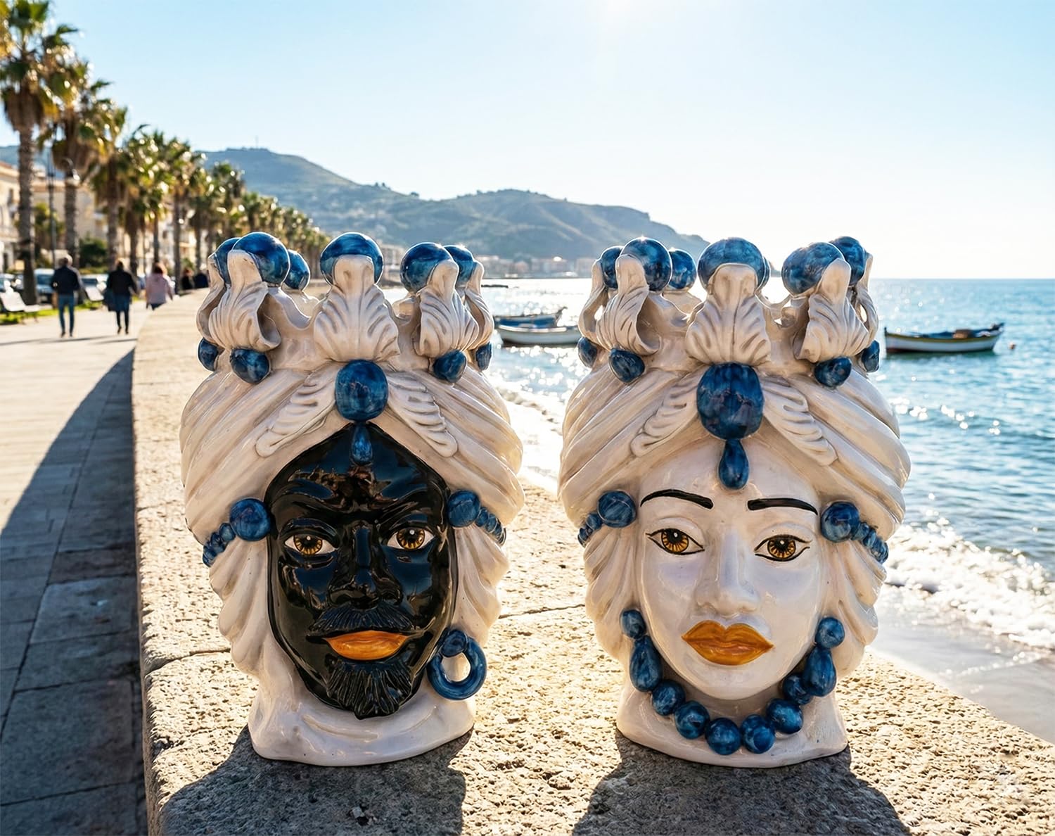 Cabezas de moro de cerámica siciliana decorativas para salón o terraza